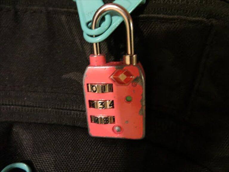 pink padlock on a backpack