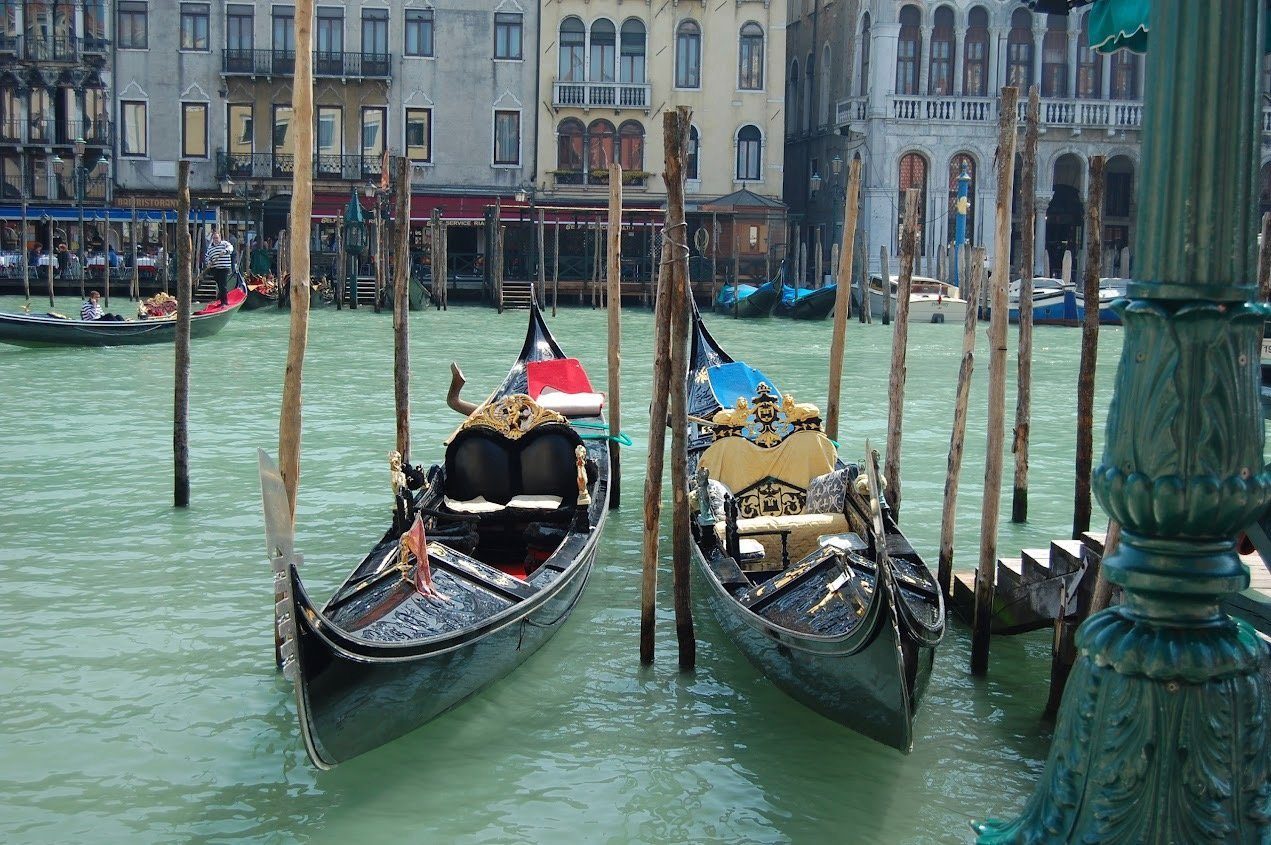 two gondolas on the grand canal in Venice