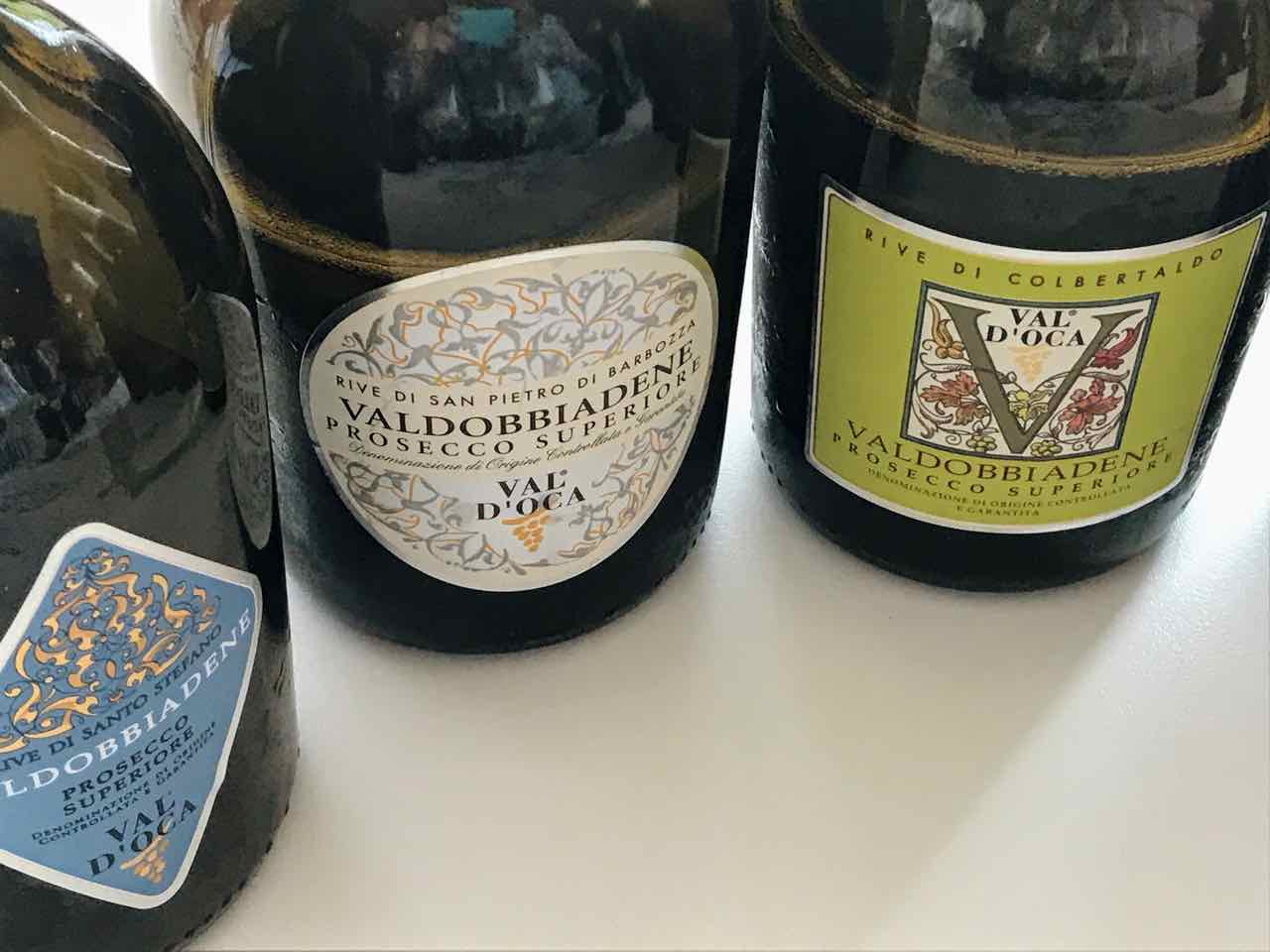 Val Doca prosecco close up of three bottles