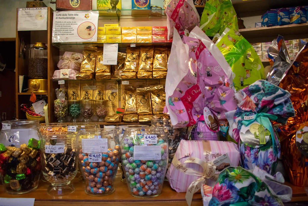 Coffee and bright coloured sweets at Torrefazione Spinetta