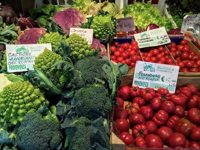 bright vegetables at rialto market in Venice