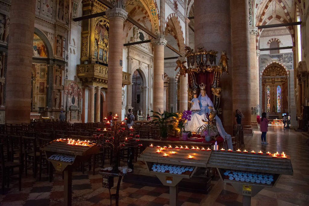 Interior of a Church in Verona with Jesus and Mary on throne