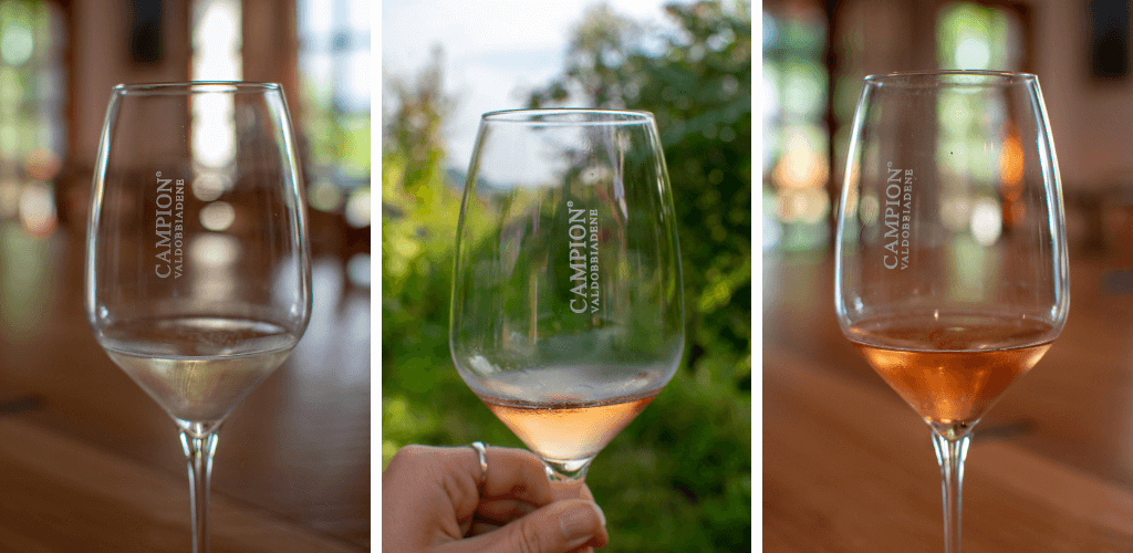 three glasses of white and rose campion prosecco