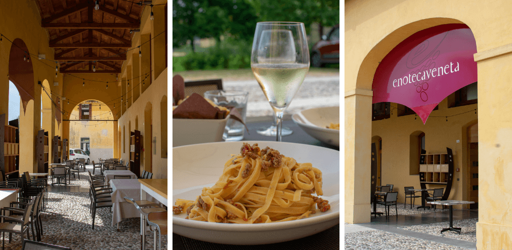 Enoteca Veneta collage - front and plate of pasta.