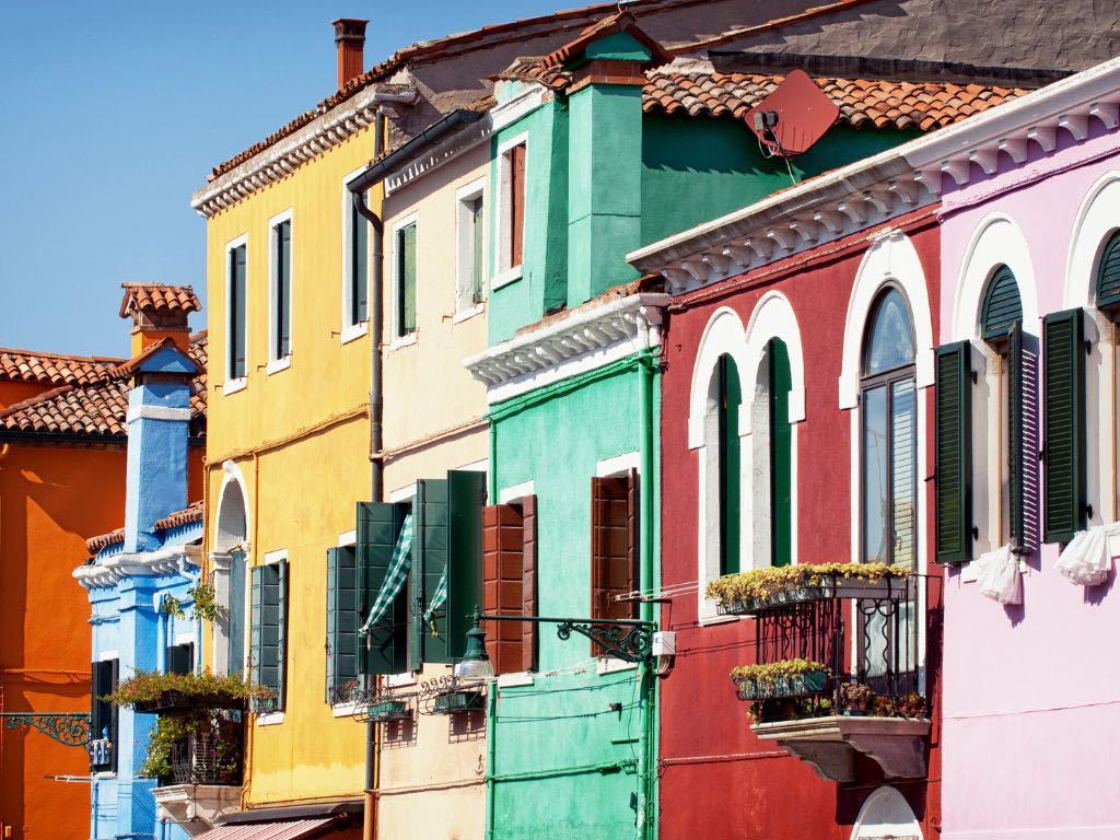 Colourful houses on Burano island in Venice