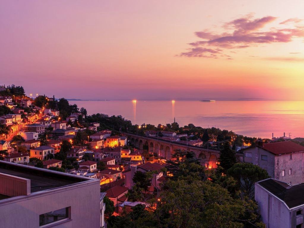 Sunset over the adriatic sea in trieste