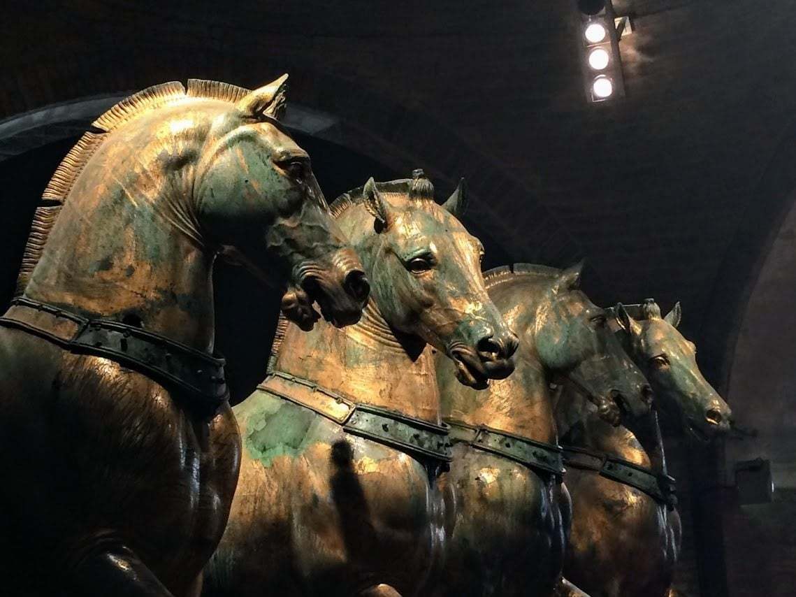 Copper horse statues inside St Marks Basilica Venice