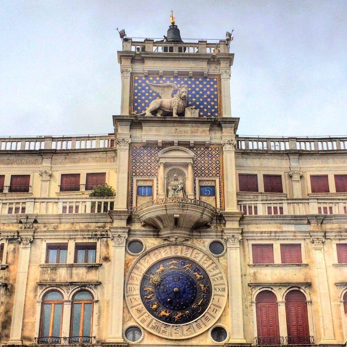 St Mark's Clock Tower with blue fascia and lion on top