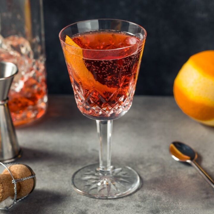 Negroni Sbagliato in a wine glass