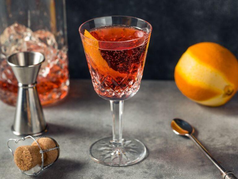 Negroni Sbagliato in a wine glass