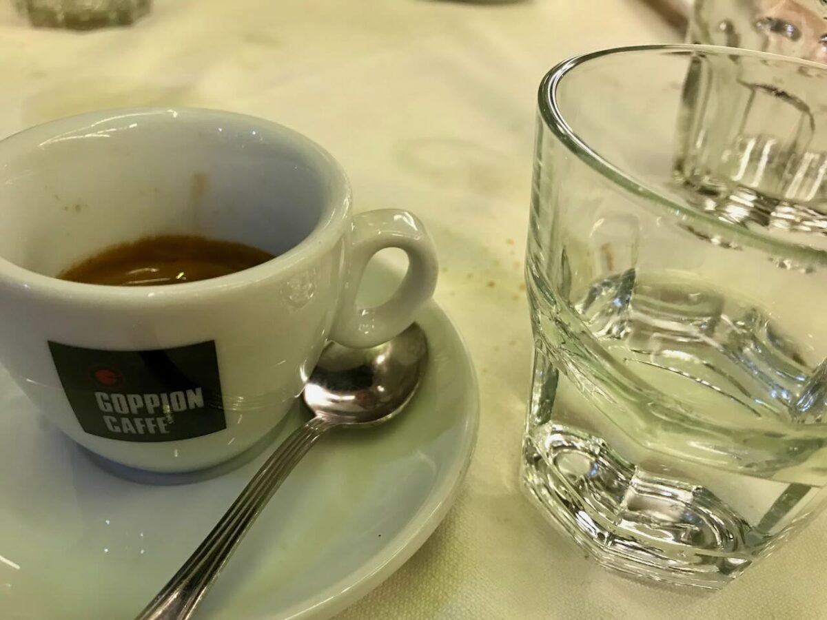 Espresso and glass of water.