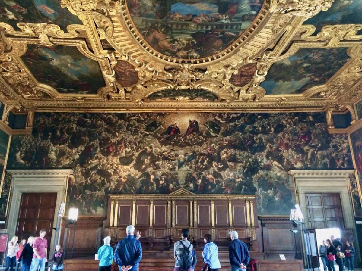 Ornate ceiling and walls in Doge Palace.